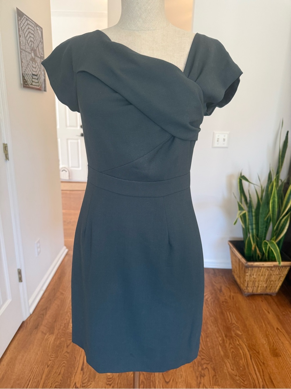 J. Crew Dark Charcoal Draped Cap-Sleeve Midi Dress